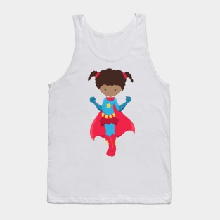 African American Girl, Superhero Girl, Red Cape Tank Top